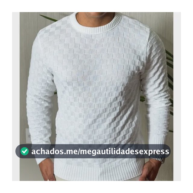 Suéter Masculino Lã Tricot Manga Longa Xadrez Blusa De Frio