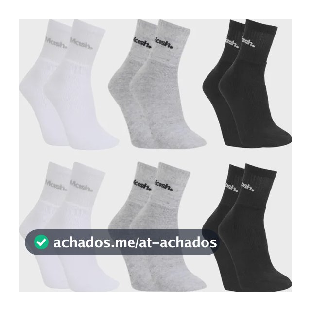 Kit 6 Pares De Meias Esportivas Mash Em Algodão Cano Médio