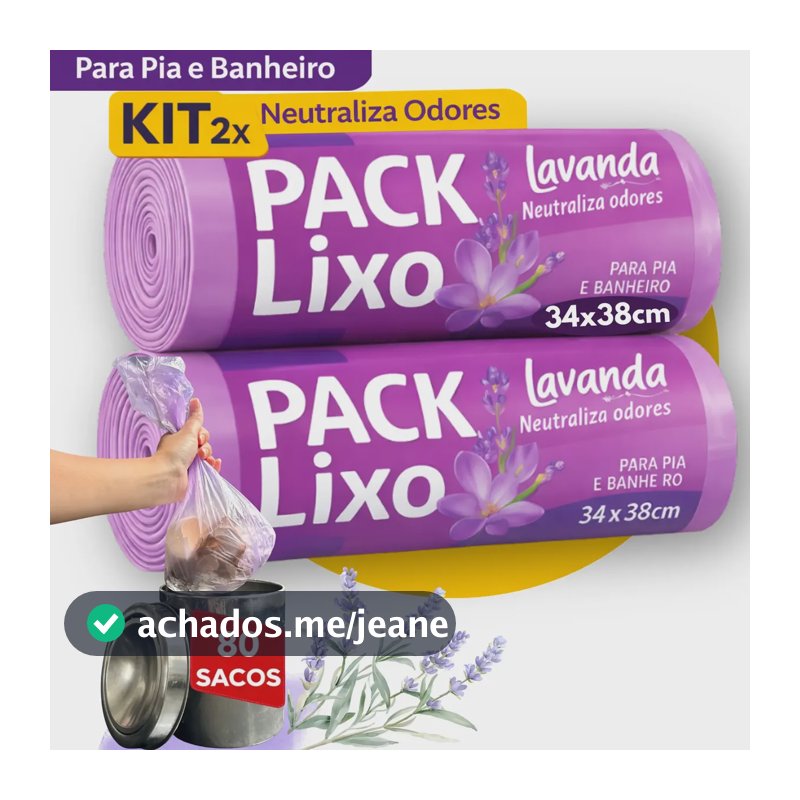 Kit 2 Saco Lixo Banheiro Cozinha Perfumado Lavanda Anti Odor
