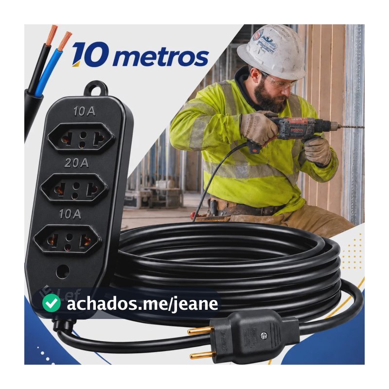 Extensão Elétrica 10 Metros Cabo Pp Reforçado 10a 20a Obra Preto Two Lef