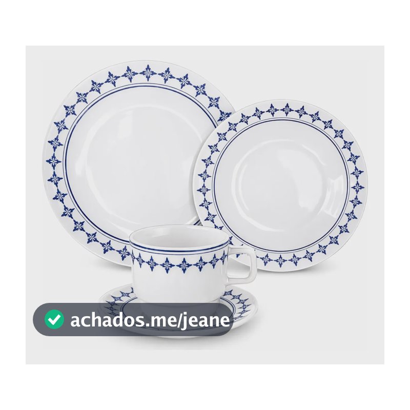 Aparelho De Jantar 16 Peças Jogo Pratos Rasos Fundos Xícara Azul Florido