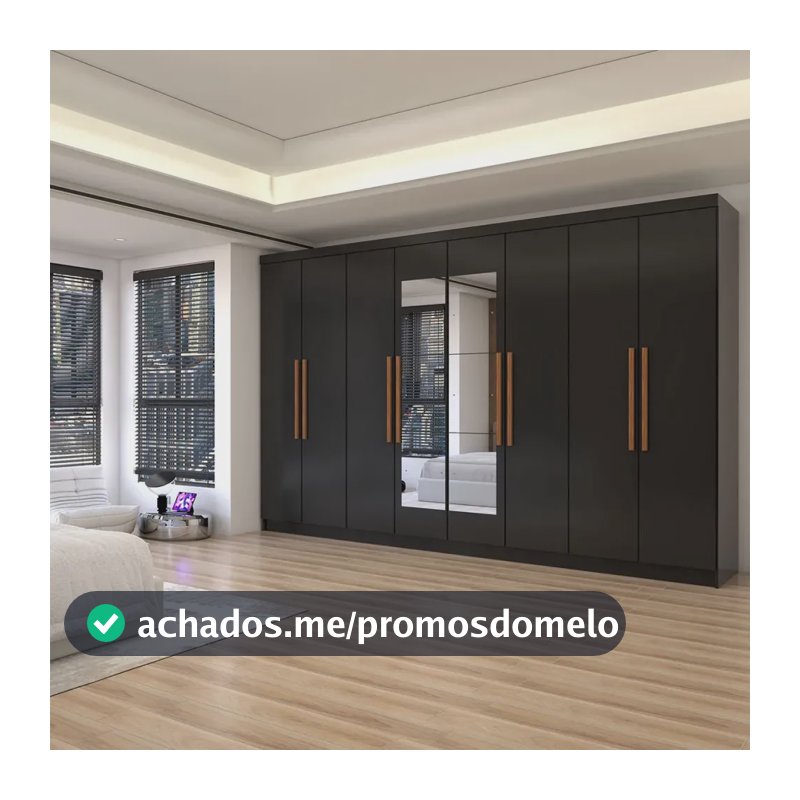 Guarda-roupa Casal Odisseia 8 Portas 4 Gavetas Com Espelho P Preto