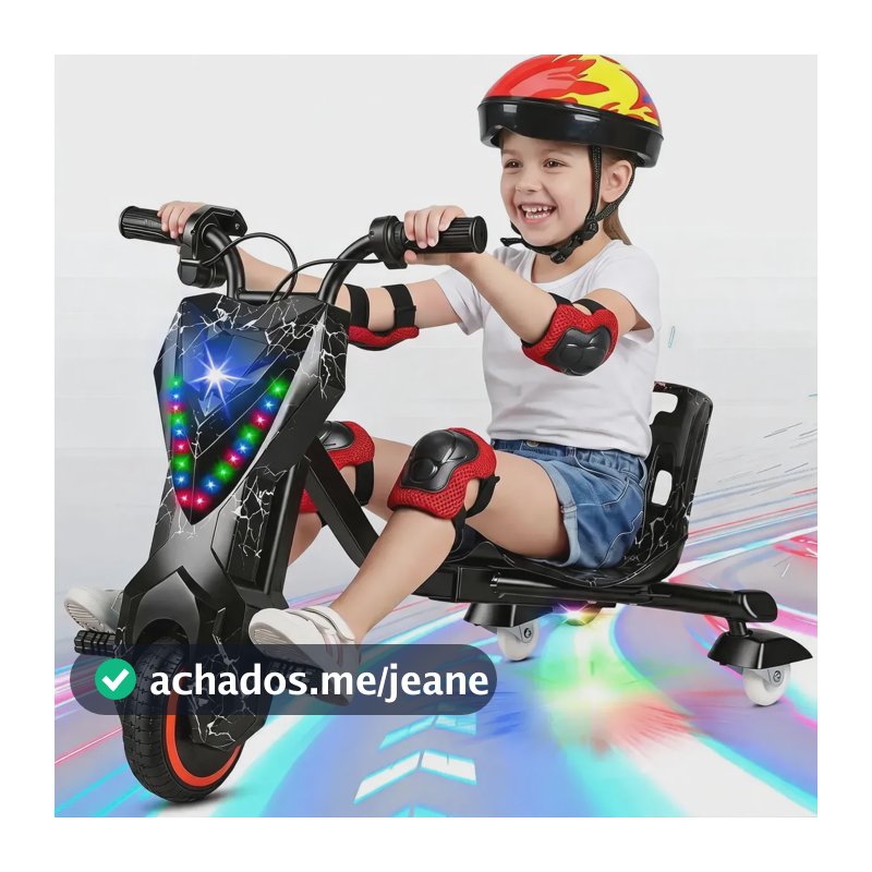 Patinete Triciclo Infantil Drift Elétrico Led Bluetooth 15km Preto