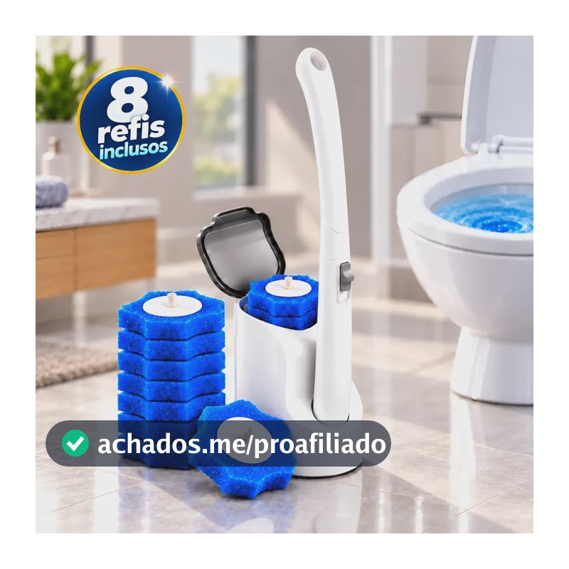 Escova Sanitária Descartável Limpador Vaso + 8 Refis Esponja Branco