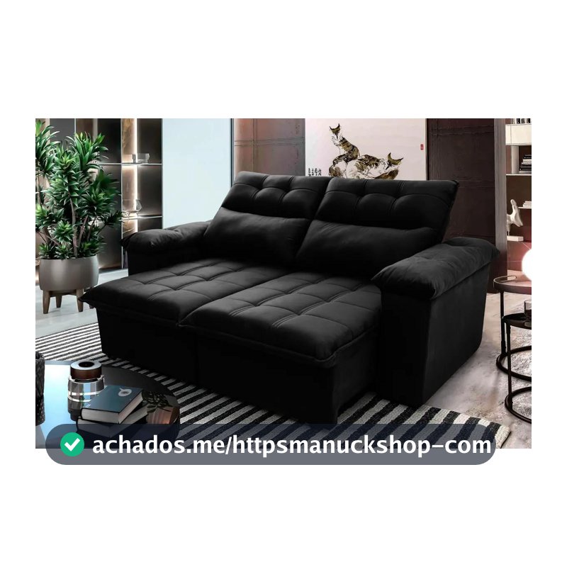 Sofá Retrátil Reclinável Verona 1,80m Preto Molas No Assento - King House
