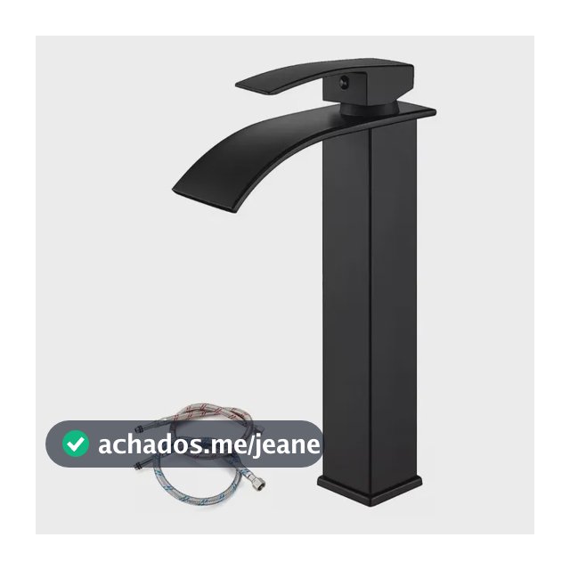 Torneira Banheiro Preta Lavabo Cascata Monocomando Bica Alta Acabamento Fosco Cor Preto