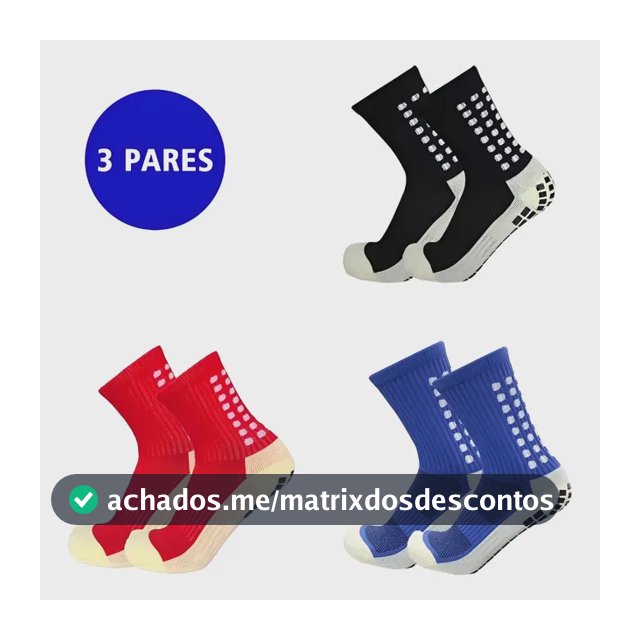 Kit 3 Pares Meia  Antiderrapante Esportiva Futebol Treino