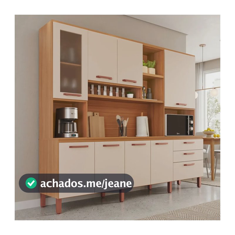 Armário De Cozinha Diana 100% Mdf Tuboarte Cor Freijó/Off white