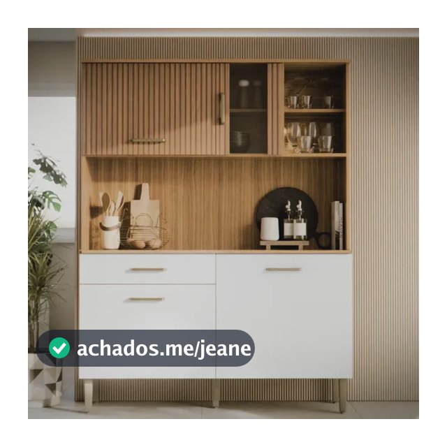 Armário de Cozinha M Casa Móveis Viena Compacto com Nicho e Balcão Multiuso Branco/Ripado