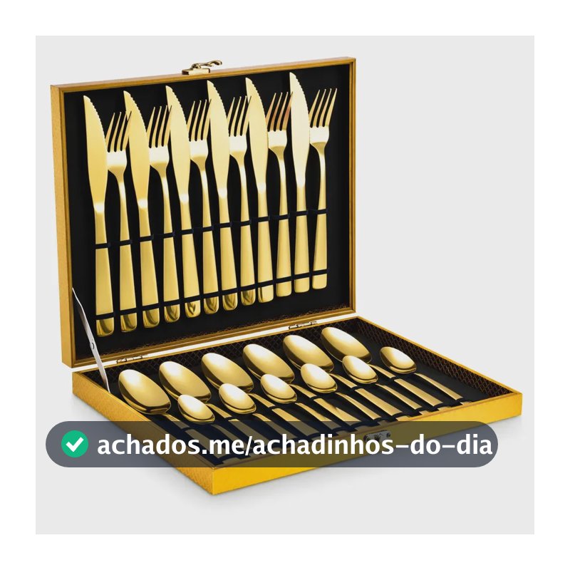 Eps-158 Kit Faqueiro Dourado Luxo Jogo Talheres Inox 24pçs + Maleta Sem Estampa