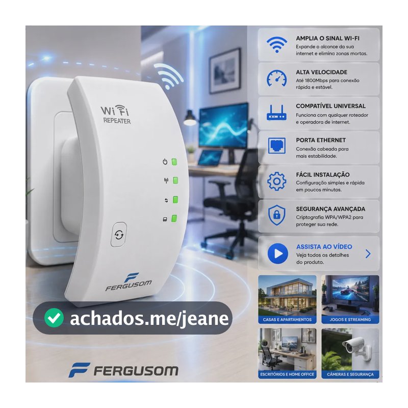 Repetidor De Sinal Wifi Roteador Wireless Amplificador Potente Sem Fio Turbo Cor Branco 1800mbps Longo Alcance Internet Porta Ethernet Casa Escritório Configuração Fácil Marca Fergusom