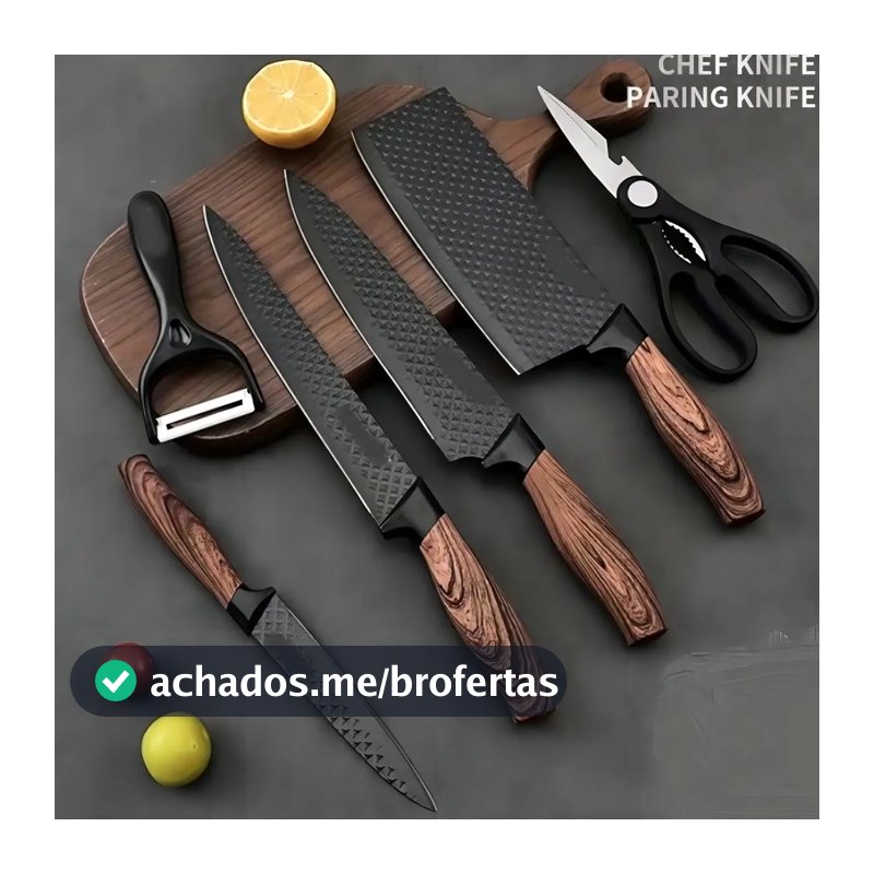 Kit Jogo De Facas Inox Corte Afiado Antiaderente Presente Cor Marrom-escuro