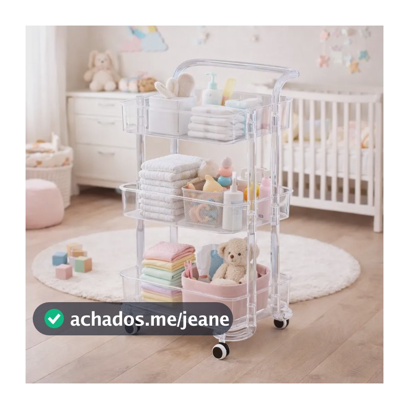 Carrinho Organizador Acrílico 3 Andares Ateliê Jardim Quarto Transparente