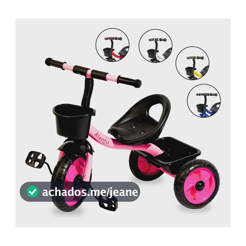 Brinquedo triciclo de 3 rodas para crianças com cesto de bolhas rosa chiclete Atentu triciclo infantil motoca