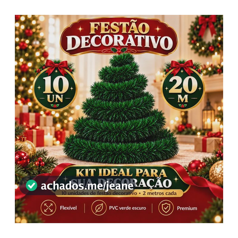 Festão Arvore de Natal Cheio Grosso Flexível Decoração De Natal 20 Metros Verde Varal Natalino 10 Peças 2m x 9cm - Petite Flô