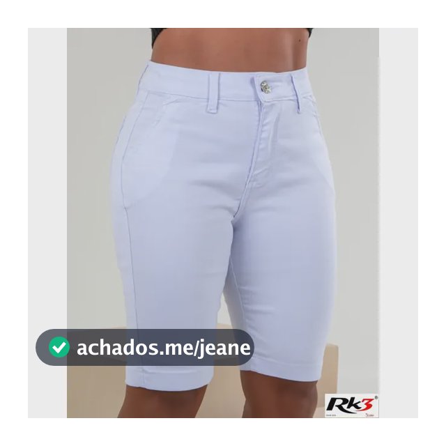 Bermuda Jeans Feminina Branca Pedal Lycra Cintura Alta Rk3