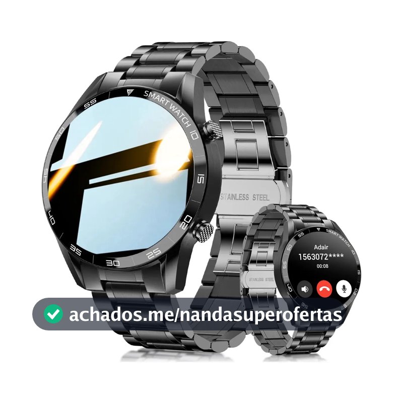 Smartwatch Foxbox Sport com Tela de 1.39" para Homens, Resistente à Água, Pulseira em Aço e Monitor Cardíaco