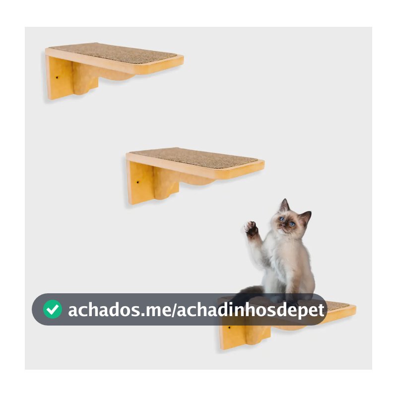 Escada Para Gatos BT WOOD 3 Peças MDF Marrom Claro Antiderrapante