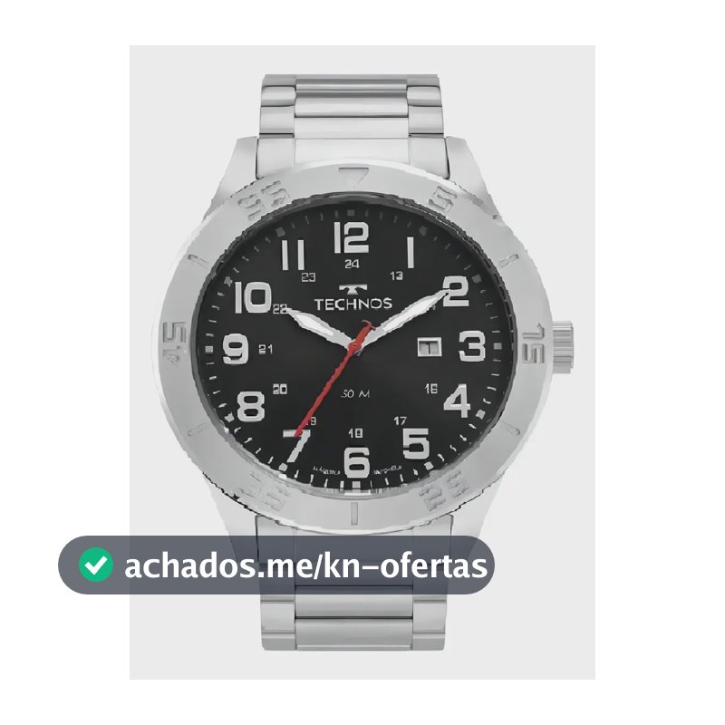 Relógio Technos Masculino Aço Inoxidável Fundo Preto Resistente Água 50m