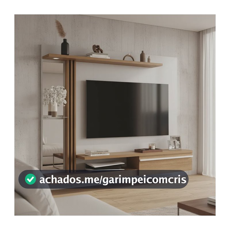 Painel Para Tv 55 Luz Led Espelho Denver Off-white/cinamomo
