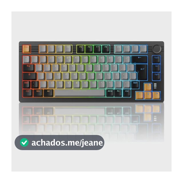 Teclado Mecânico Basike Gamer 75% ABNT2, Sem Fio Tri-Modo Bluetooth 2.4G USB-C Hot Swappable RGB