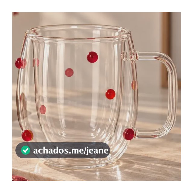 Caneca Vidro Parede Dupla 200ml Bolinhas Coloridas Café Chá Vermelho Bolinhas Poa