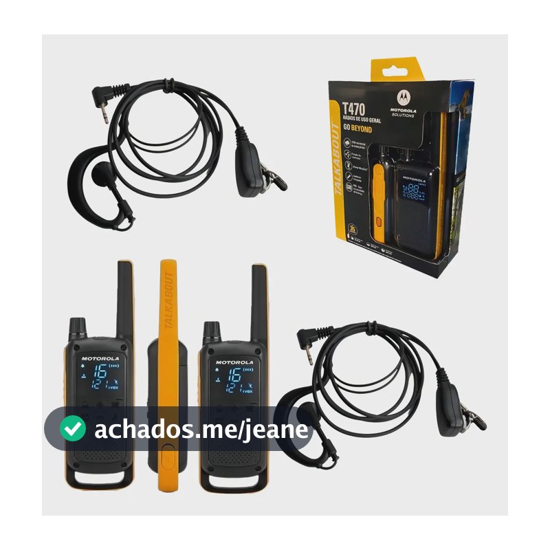 2 Talkabout Motorola T470 Comunicador 35km +2 Fones Bandas De Freqüência Uhf Cor Preto
