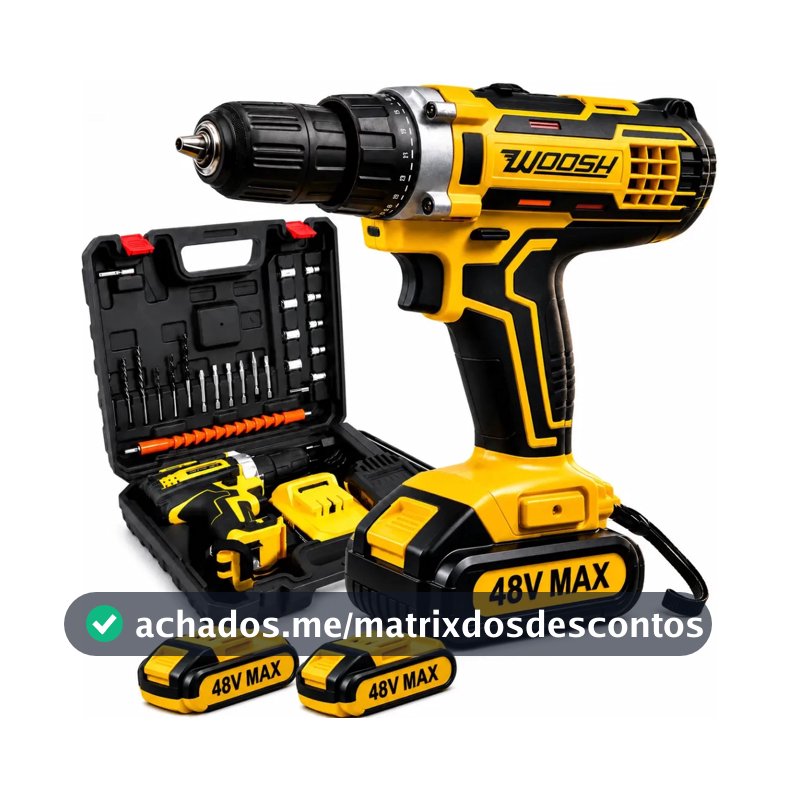 Parafusadeira Furadeira Impacto Sem Fio 2 Baterias Recarregável 48v Bivolt Velocidade Ajustavel Com Travas Mandril Resistente Woosh