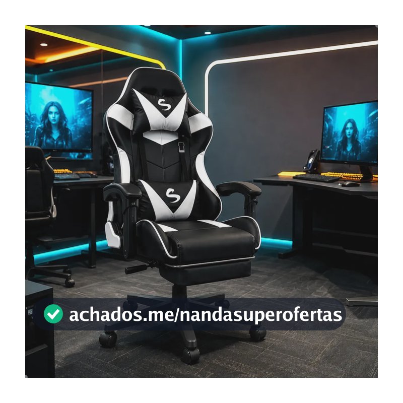 Cadeira Gamer Escritório Ergonômica Confortável Reclinável Branco Couro Sintético