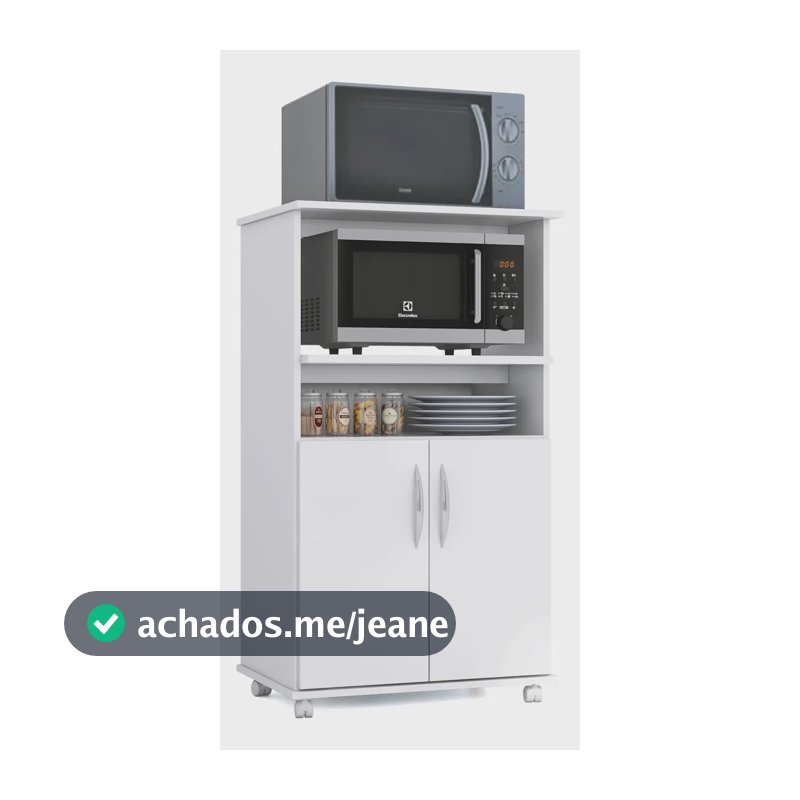 Armário 2 Portas Balcão Suporte Microondas Multiuso Rodinhas Branco