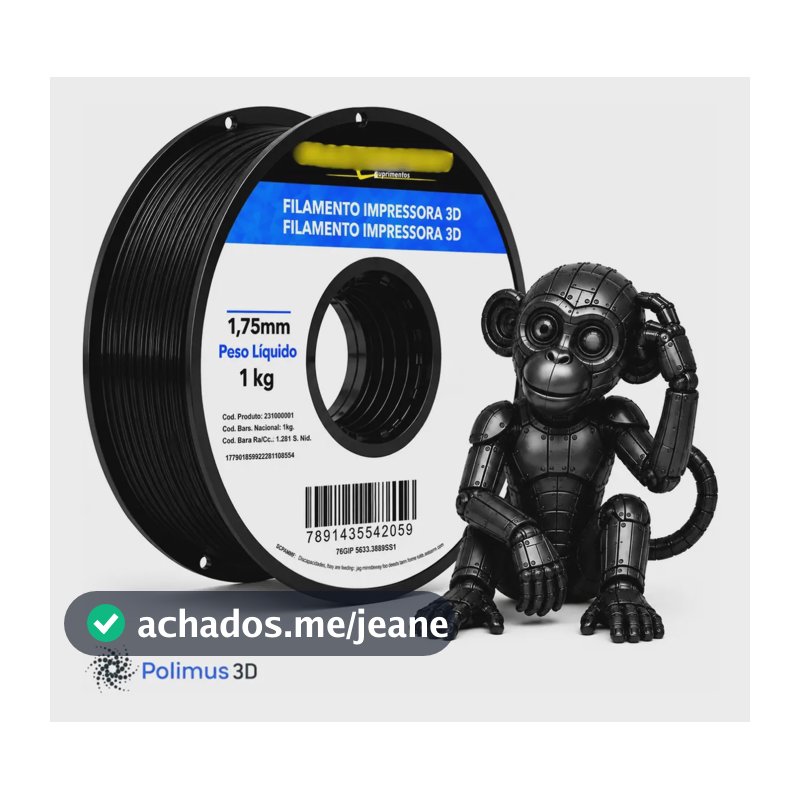 Filamento De Impressão 3D PETG Cor PRETO 1kg MASTERPRINT Brilho Premium Para Imprimir Peças 3D Impressora 3D Modelagem Miniaturas Enfeites e Projetos By Polimus 3D