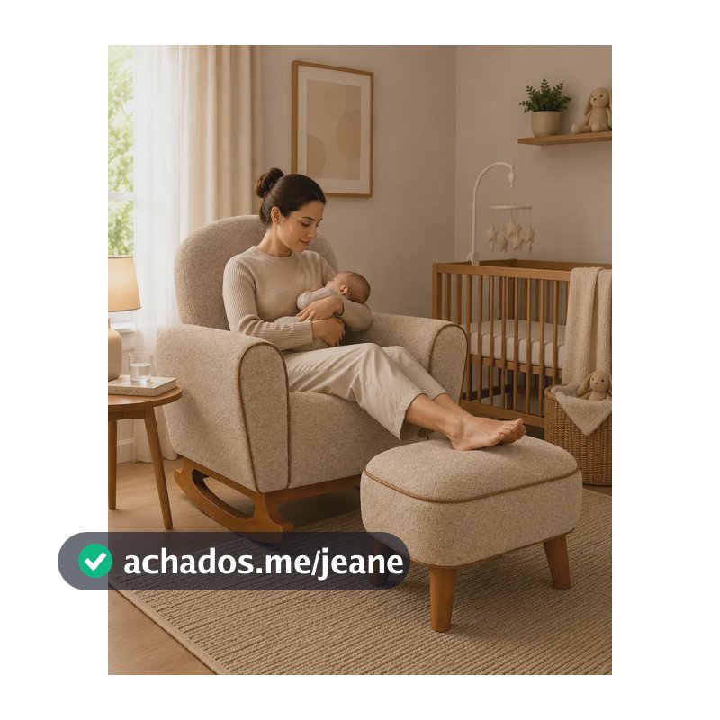 Poltrona Amamentação Organite Em Bouclé Base Canoa Organica Capuccino Boucle