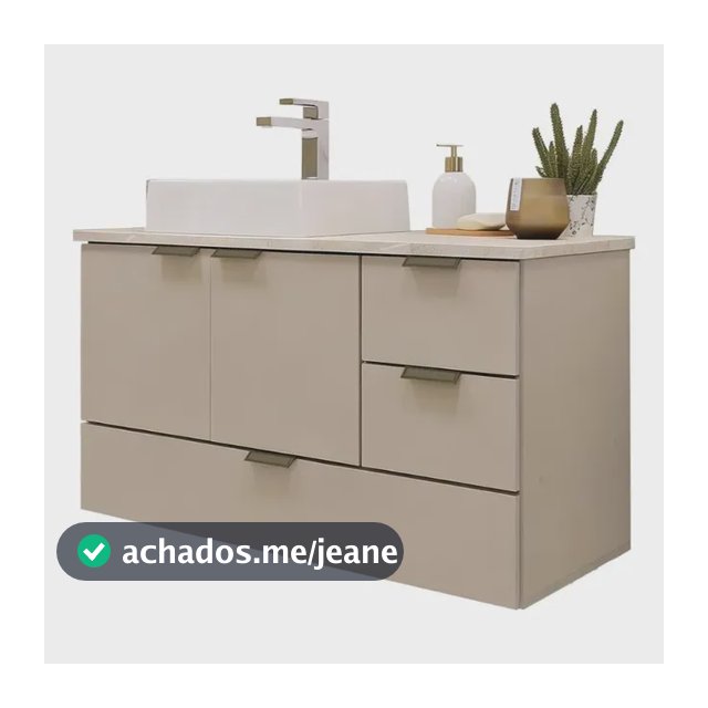 Conjunto Armário Balcão Gabinete Banheiro C/ Cuba Suspenso Fendi Branca Um Furo