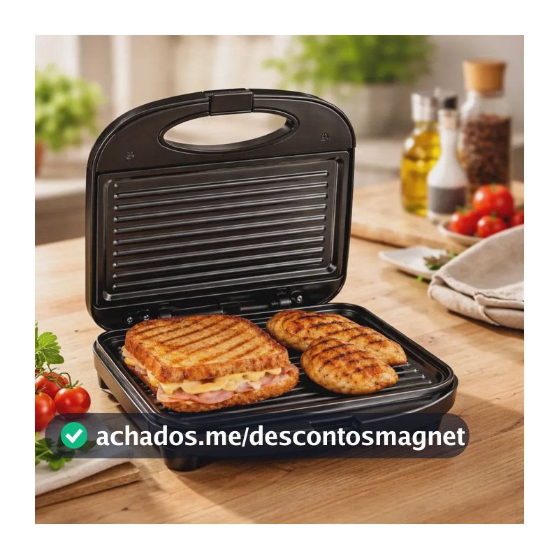Sanduicheira Elétrica Antiaderente Grill 750w Preto 110/220v Preto 127v