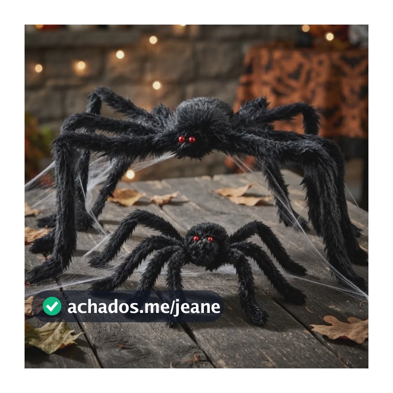Aranha Halloween Gigante Peluda 90cm 30cm Kit 2 Un Enfeite Preto Aranha