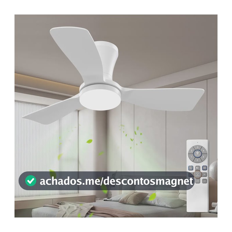 Ventilador de Teto Moderno 36" com Luz LED e Controle Remoto, Reversível, 3cct, Dimerizável, Silencioso, Para Quarto, Uso Interno/externo