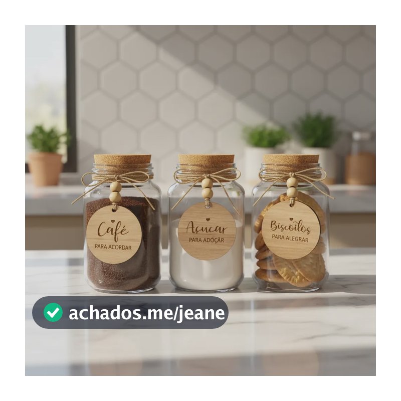 Kit 3 Potes Vidro Herméticos 600ml Tampa Rolha E Pingente Vidro