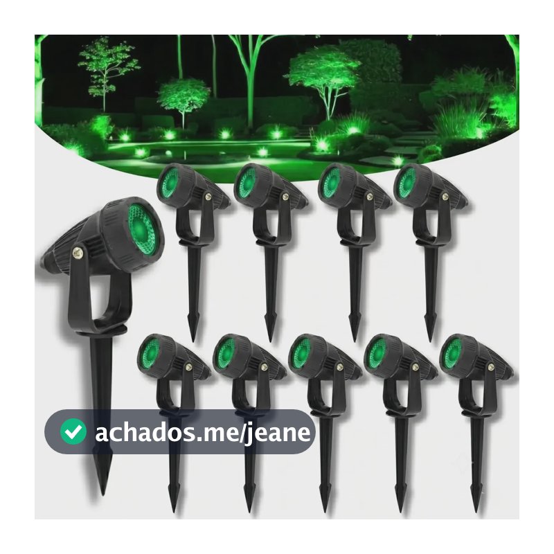 Kit 10 Luminária Espeto Jardim Super Led 7w Ip65 Prova Dágua 127/220v Preto /refletor Espeto Jardim Super Led Verde 7w Prova Dágua Verde Luz De Gramado E Condomínio