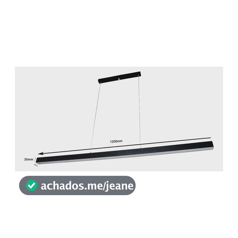 Luminária Pendente Linear Light Teto LED Preto 50W 115cm Luz Neutra 4000K
