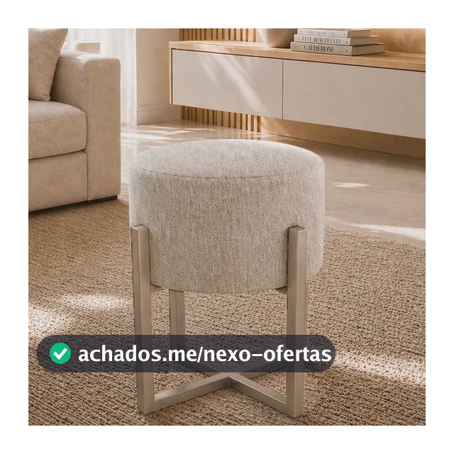 Puff Sala Estar Redondo Banquinho Conforto Assento Premium Champanhe / Linho Bege