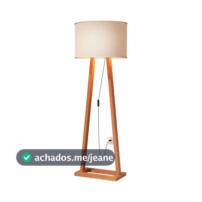 Luminaria Piso Moderna Compacta Pés Madeira Sala Quarto Cúpula Off White