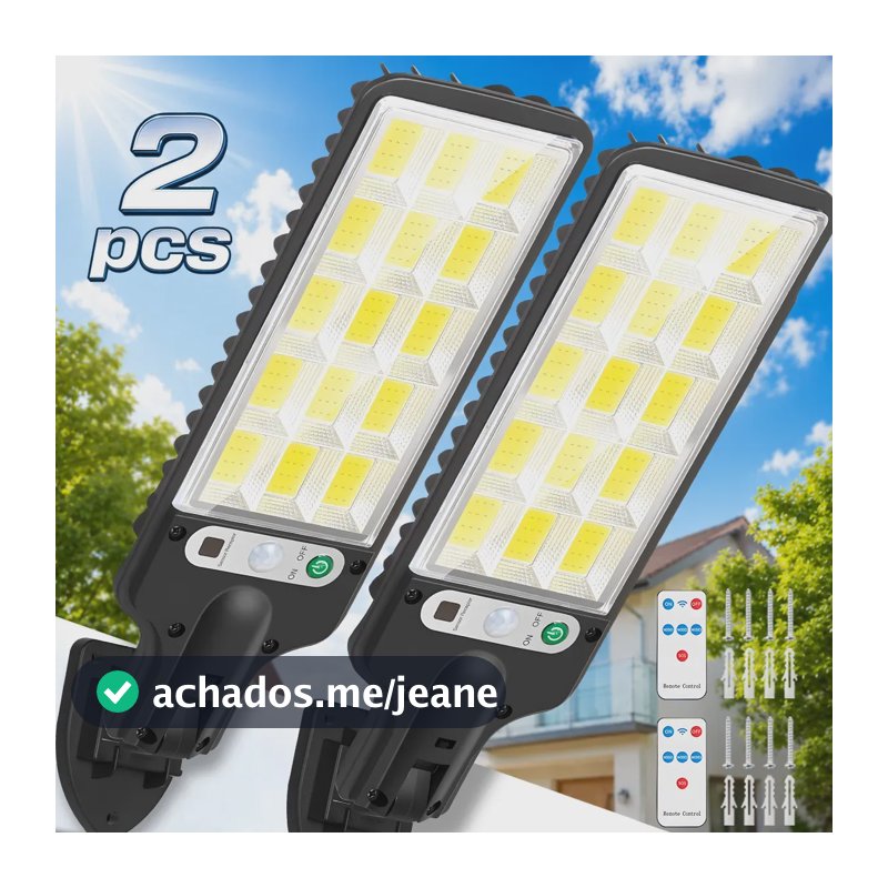 Kit 2 Refletores Solar Sensor Presença Led Até 300w Luz Fria,IP68,6500k,3 modos, para uso externo, jardim e pátio, controle remoto