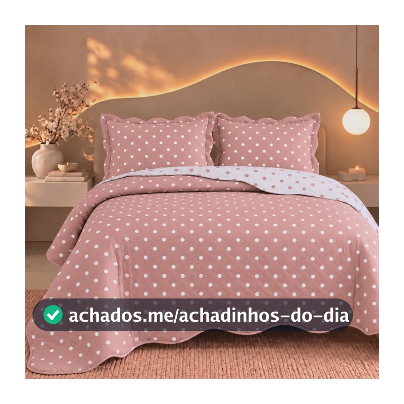Kit Colcha Cobre Leito Poá Dupla Face 3 Peças Leve Verão Rosa Beijinho
