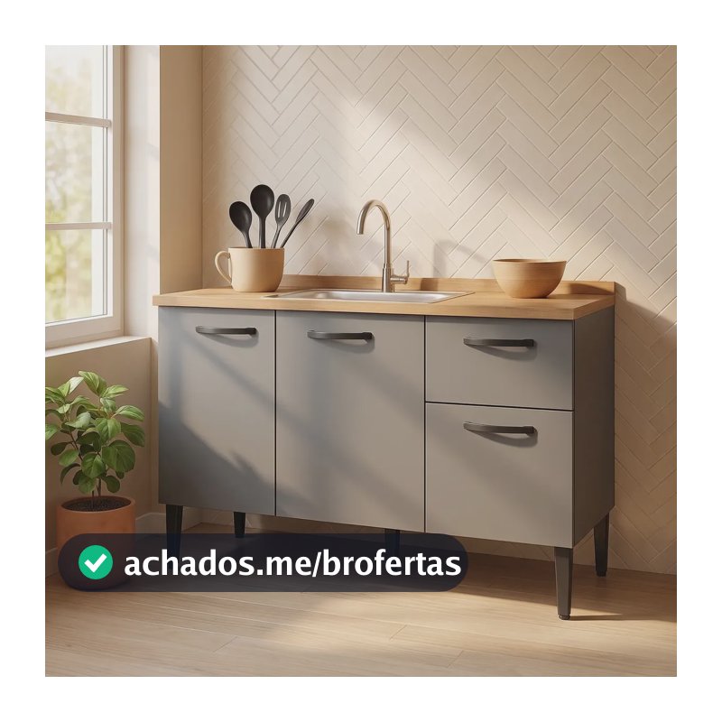 Balcão de Pia IRM para Cozinha Com 3 Portas e 1 Gaveta 120cm Cinza