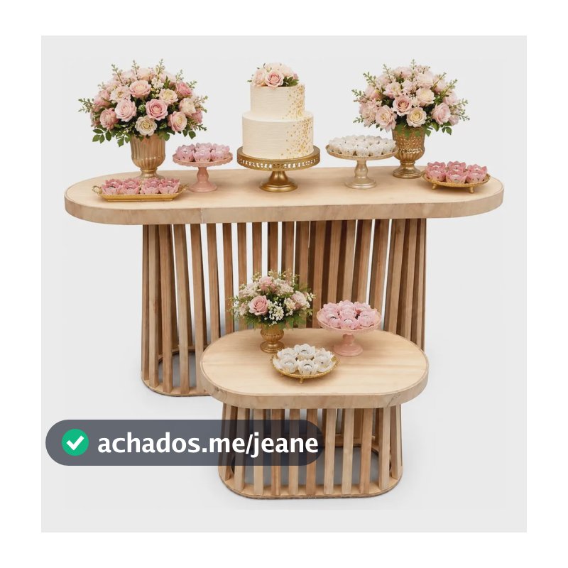 2 Mesa Oval Crua Ripadas De Madeira P/ Aniversario Casamento Crua