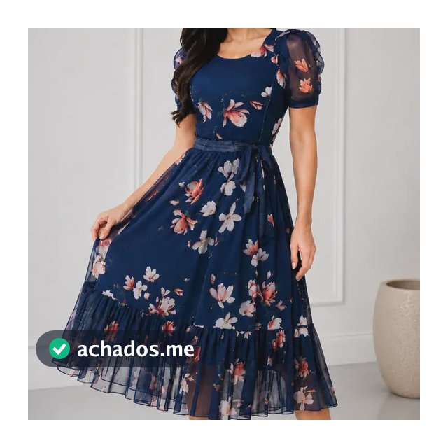 Vestido Midi Casual Manga Bufante Moda Feminina Plus Size