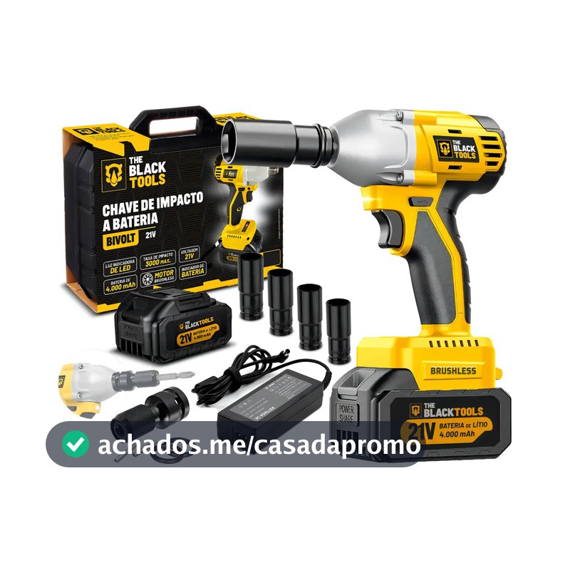Chave De Impacto A Bateria 21v 4000mah Motor Brushless Com Maleta E Acessorios The Black Tools