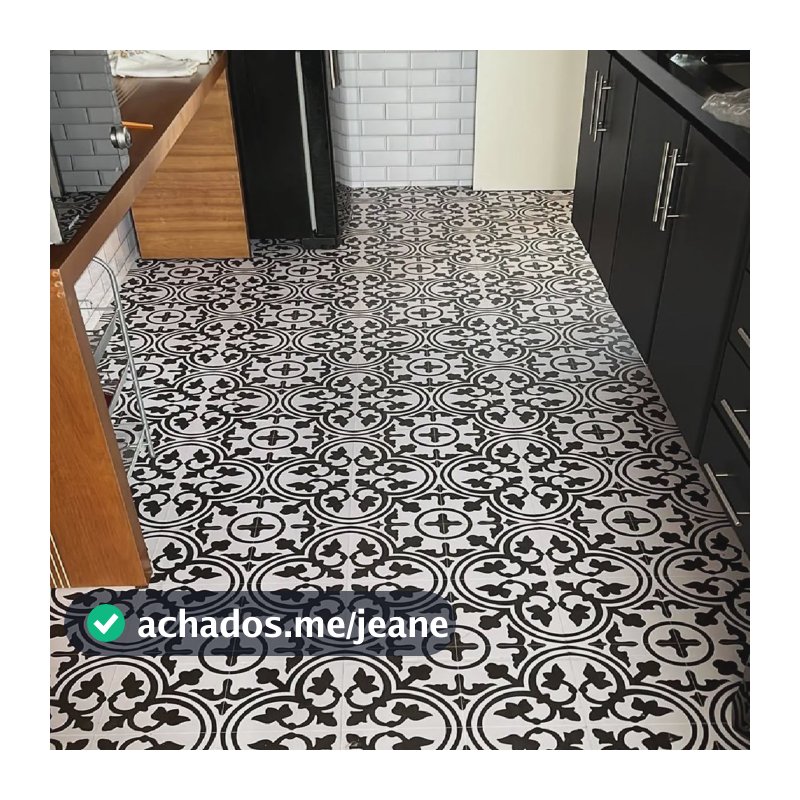 Adesivo Piso Ladrilho Indiano Antiderrapante Lavável Branco/preto Ladrilho Indiano