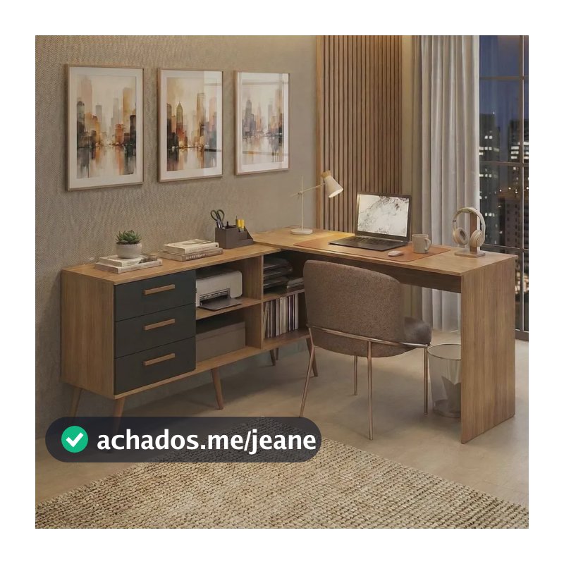 Mesa de Escritório em L com 3 Gavetas Porto Multimóveis MP6044 Madeirado/preto