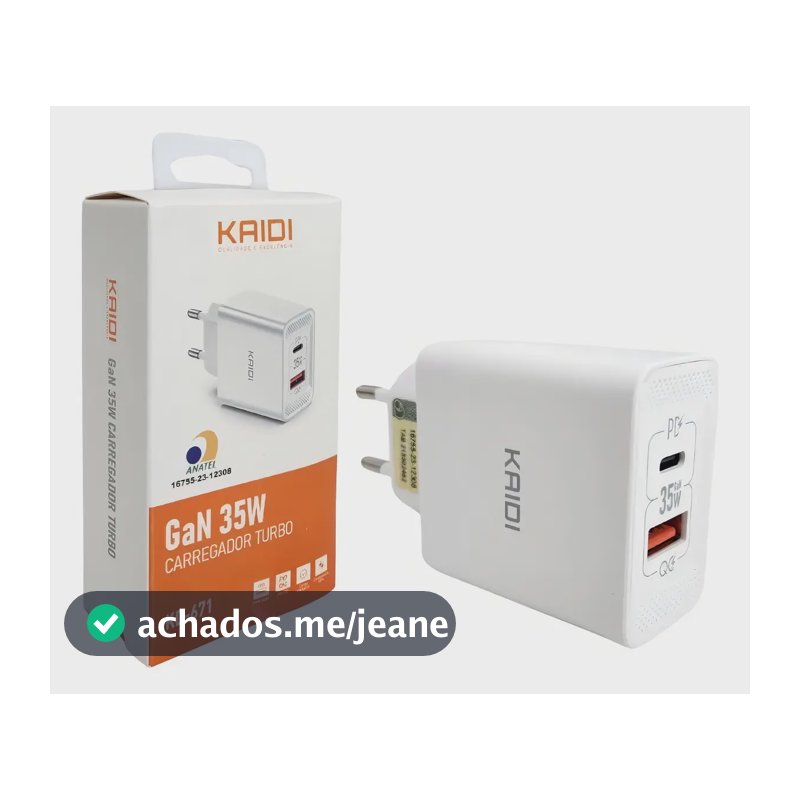 Fonte Carregador Celular Kaidi Turbo 35w Saída + Usb Cor Branco